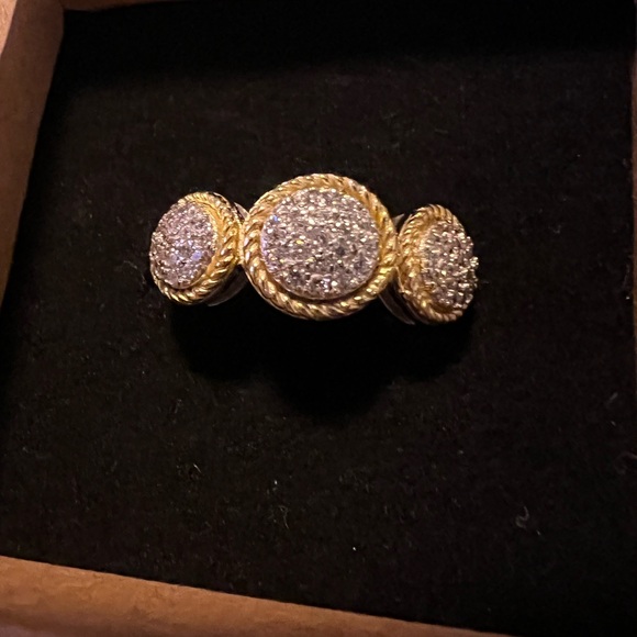 Beautiful Halo Elegant Gold and .925 Silver Women's CZ Pave Ring - Picture 5 of 9